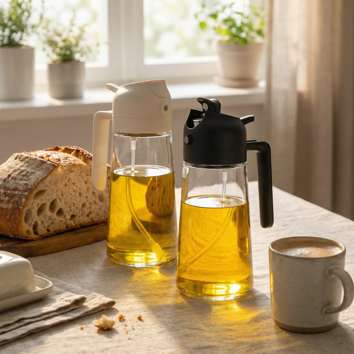 2-Pack 16oz 2-in-1 Glass Olive Oil Sprayer & Dispenser — Choose Your Color