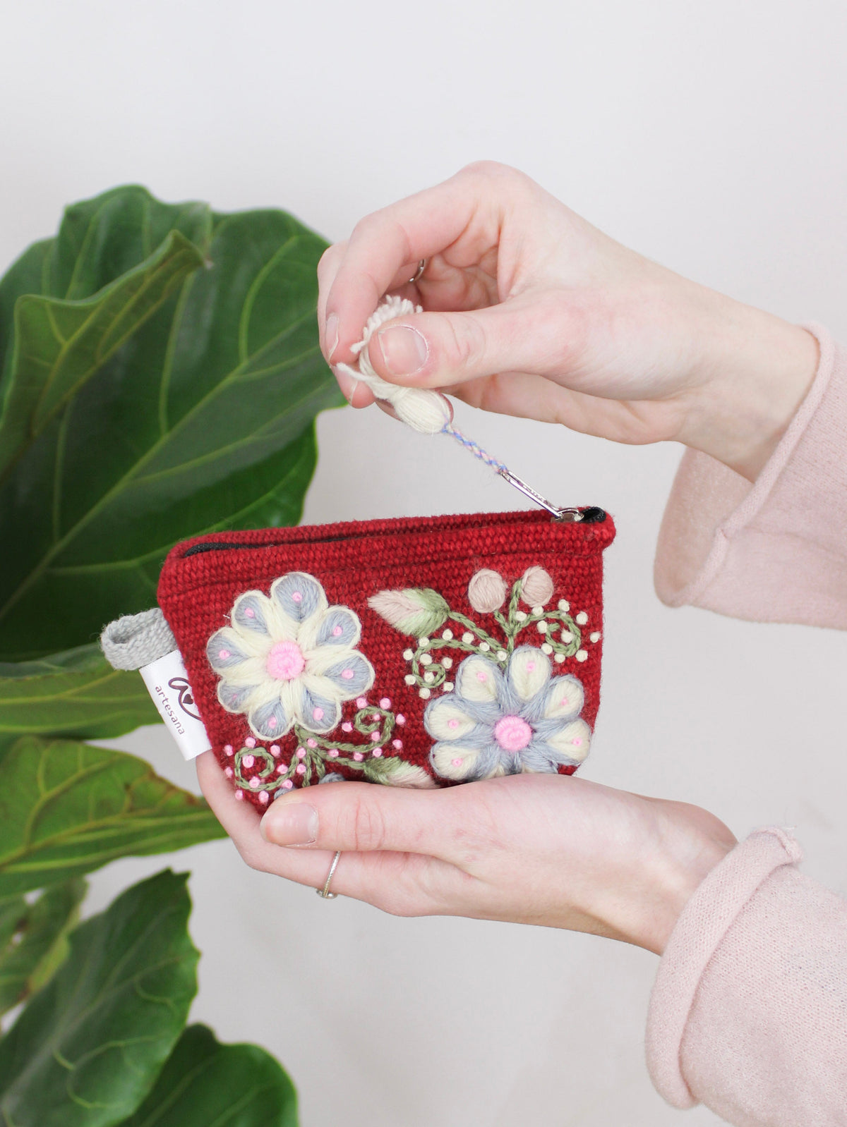 Sunset Floral Embroidered Coin Purse — Select Your Color