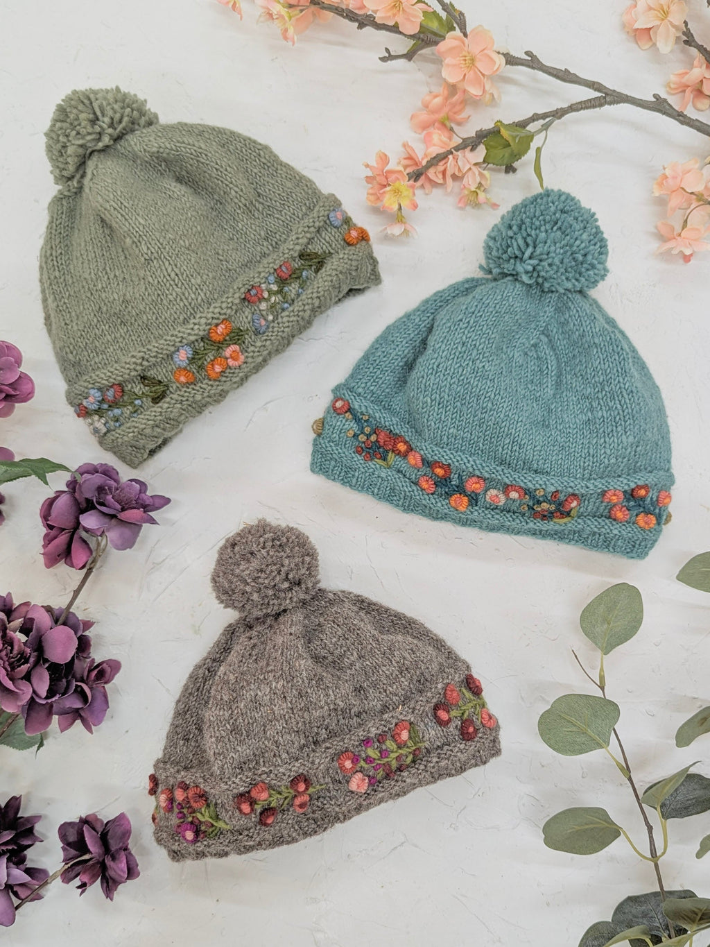 Mathilde Wool Knit Embroidered Hat — Select Your Color