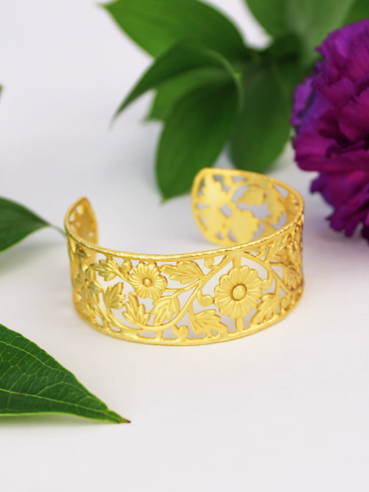 Floral Filigree Cuff Bracelet — Select Your Color