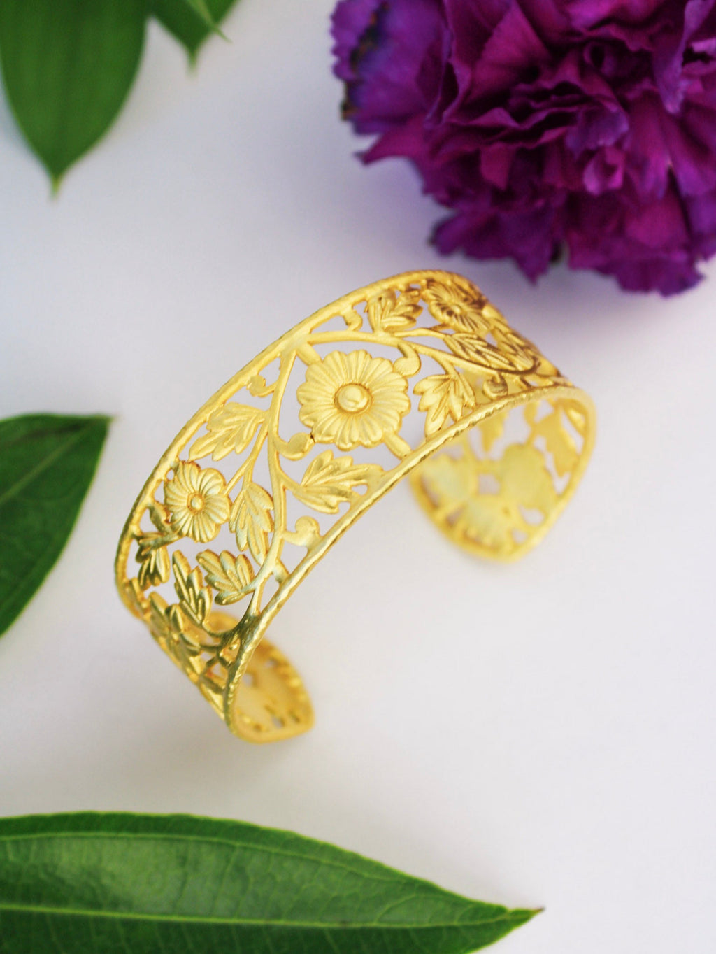 Floral Filigree Cuff Bracelet — Select Your Color