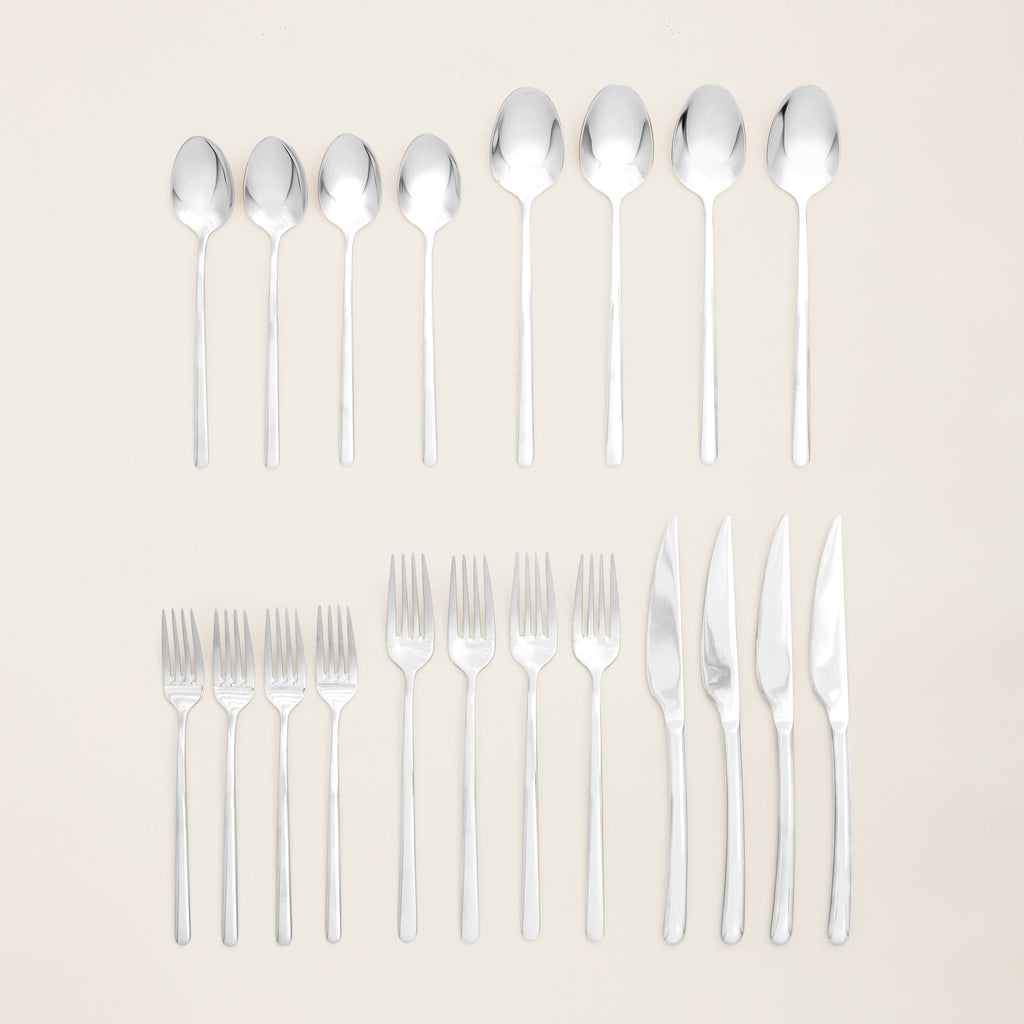 Emilia Mirror Finished 18/10 Stainless Steel 20-Piece Flatware Set — Select Your Finish Color