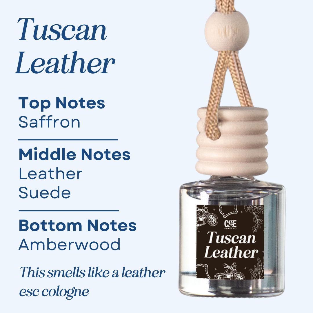 Tuscan Leather Scented Hanging Refillable Car Freshener Diffuser
