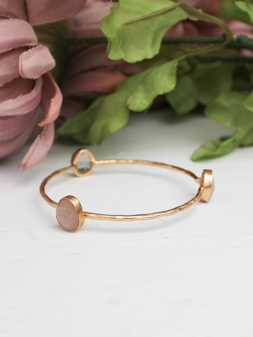 Three Stone Bangle Bracelet (size XS) — Select Your Color