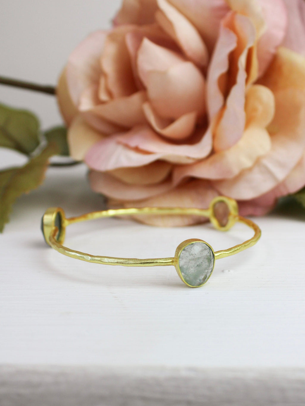 Three Stone Bangle Bracelet (size XS) — Select Your Color