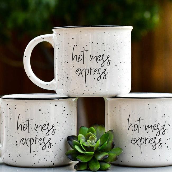 Limited Edition "Hot Mess Express" Black Rim Campfire Style Mug
