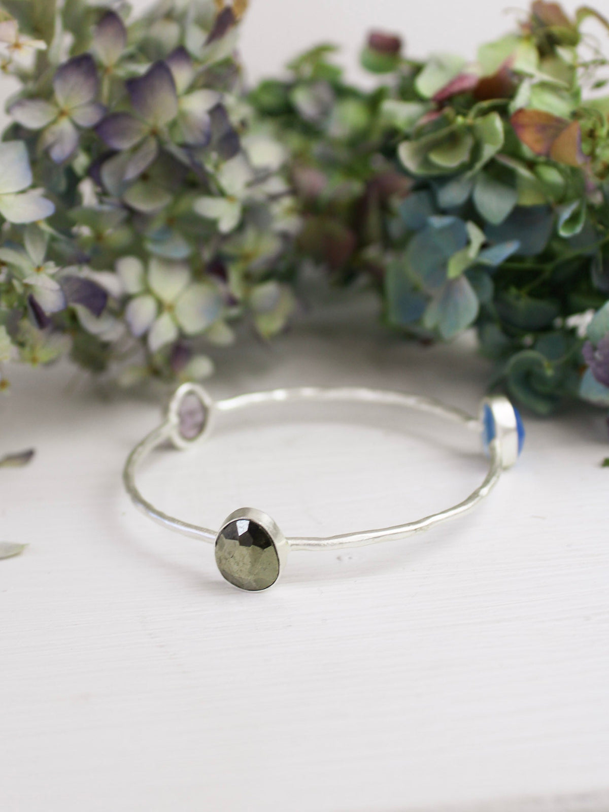 Three Stone Bangle Bracelet (size XS) — Select Your Color
