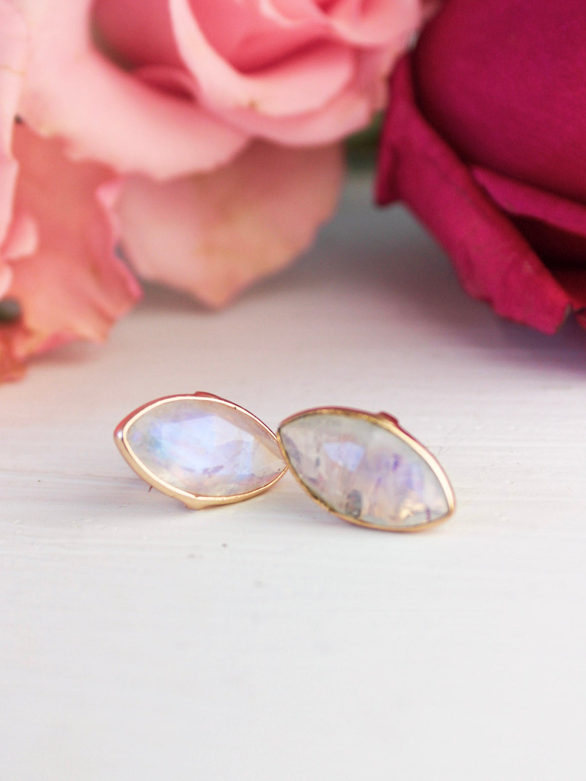 Mila Leaf Earrings - Rose Gold — Select Your Gemstone