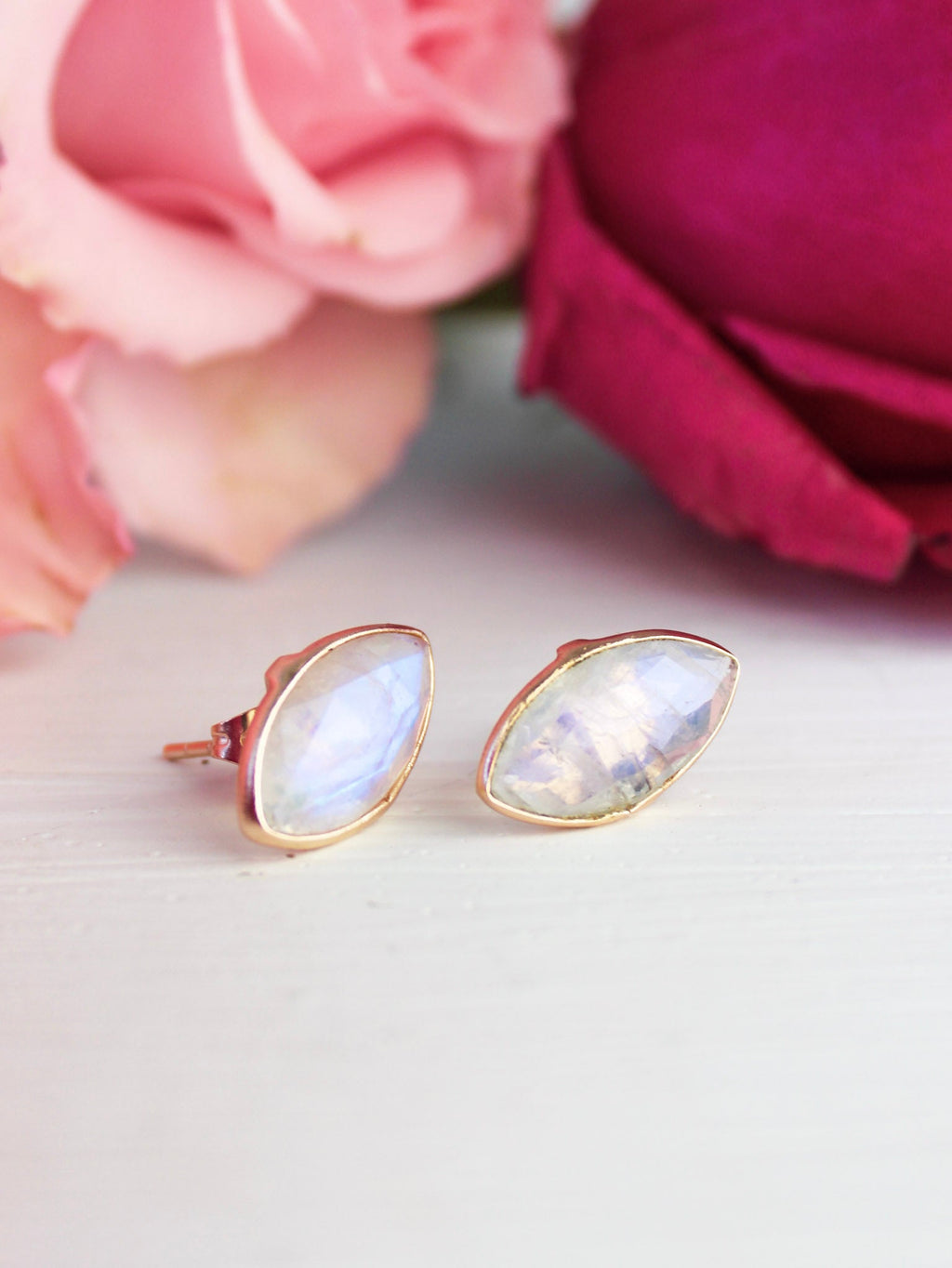 Mila Leaf Earrings - Rose Gold — Select Your Gemstone