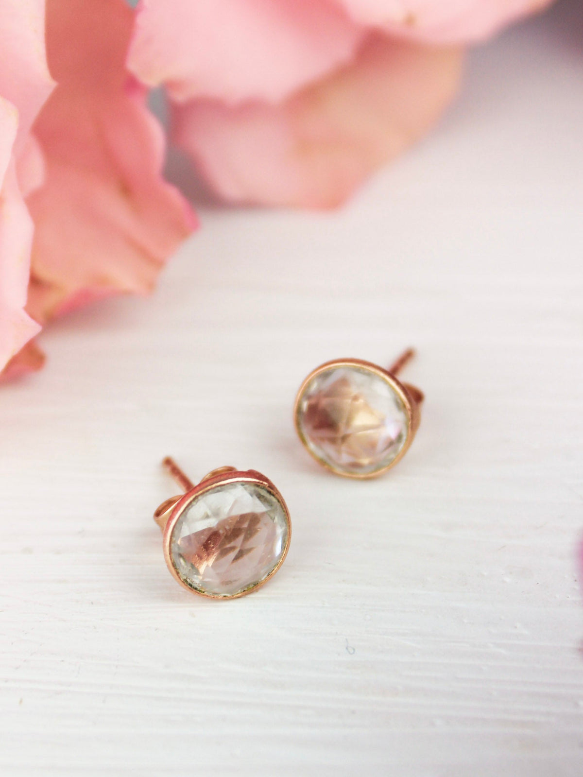 Pebble Stud Earrings - Rose Gold — Select Your Gemstone