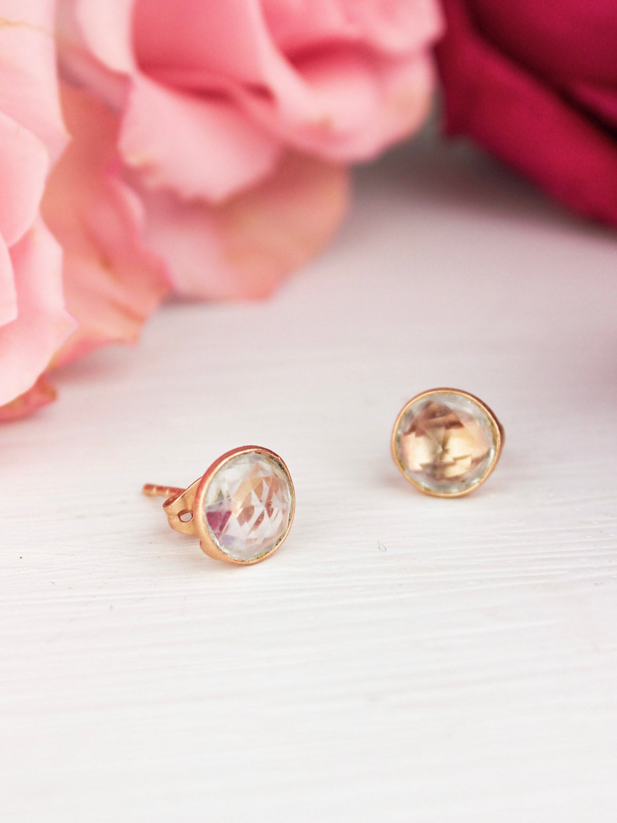 Pebble Stud Earrings - Rose Gold — Select Your Gemstone