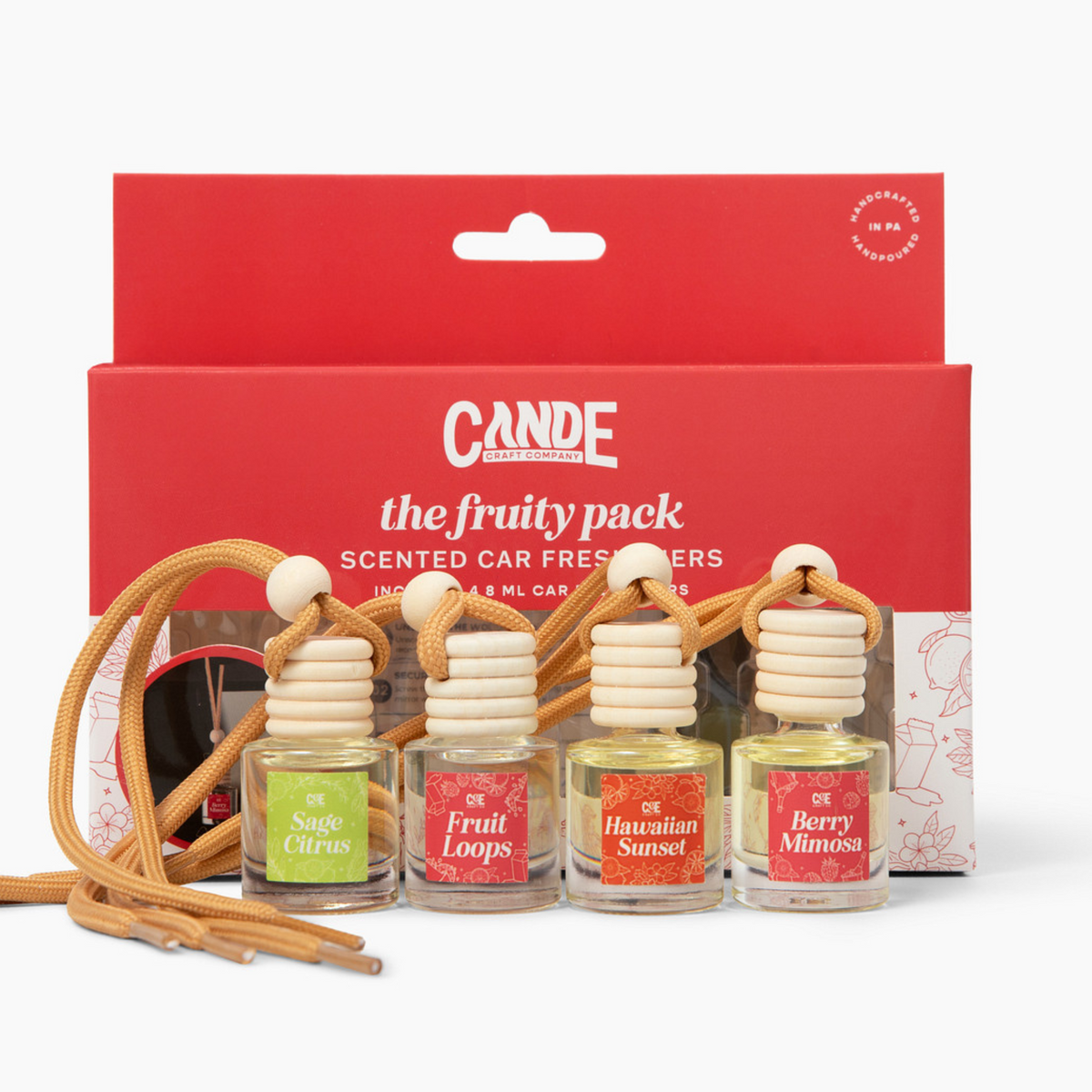 Fruity 4 Pack Scented Hanging Refillable Car Freshener Diffusers Bundle