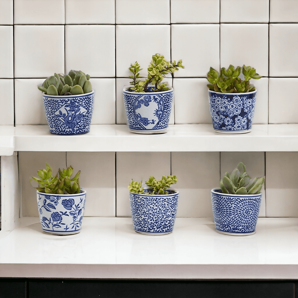 Hand-Painted Porcelain Mini Blue & White Chinoiserie Cachepots— Select Your Design
