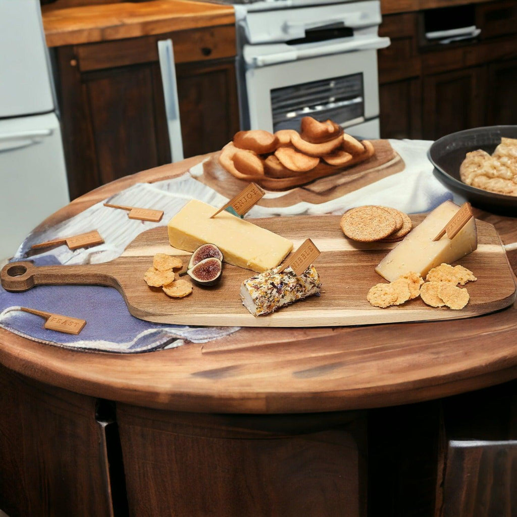 Handmade Acacia Wood Serving Board + Bamboo Cheese Markers