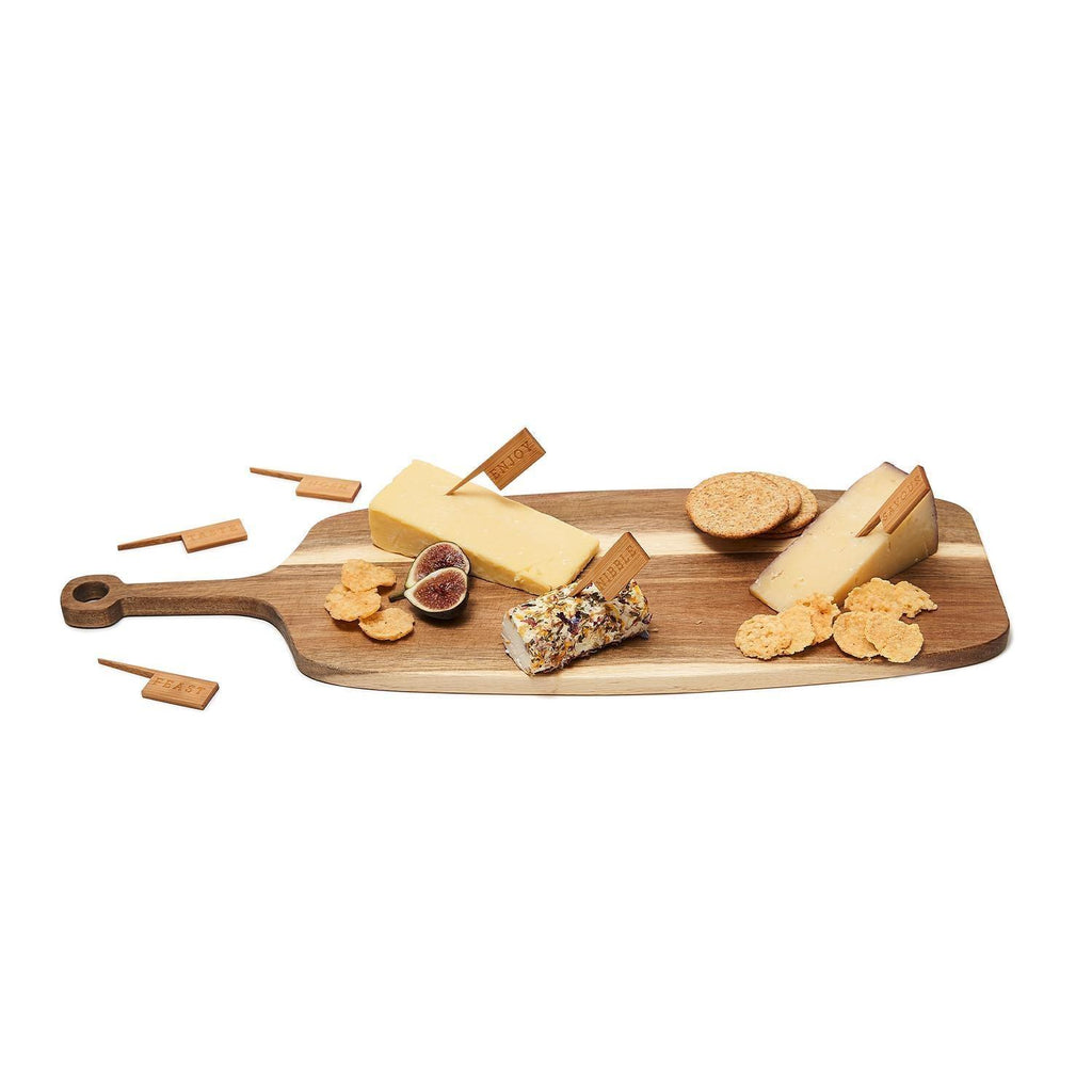 Handmade Acacia Wood Serving Board + Bamboo Cheese Markers