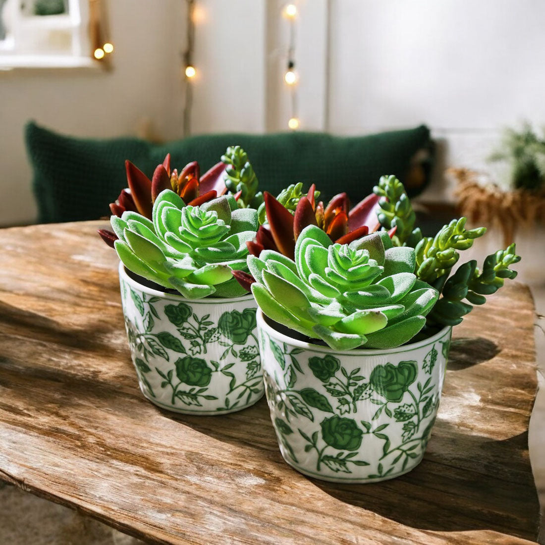 Hand-Painted Porcelain Mini Green Cachepots— Select Your Design