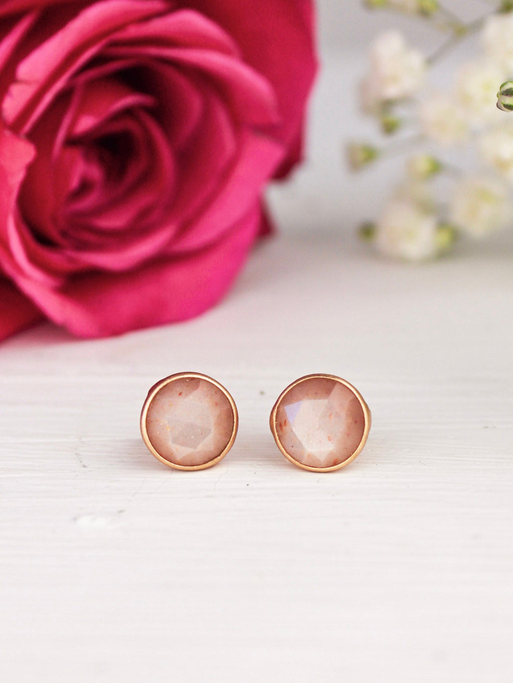 Pebble Stud Earrings - Rose Gold — Select Your Gemstone