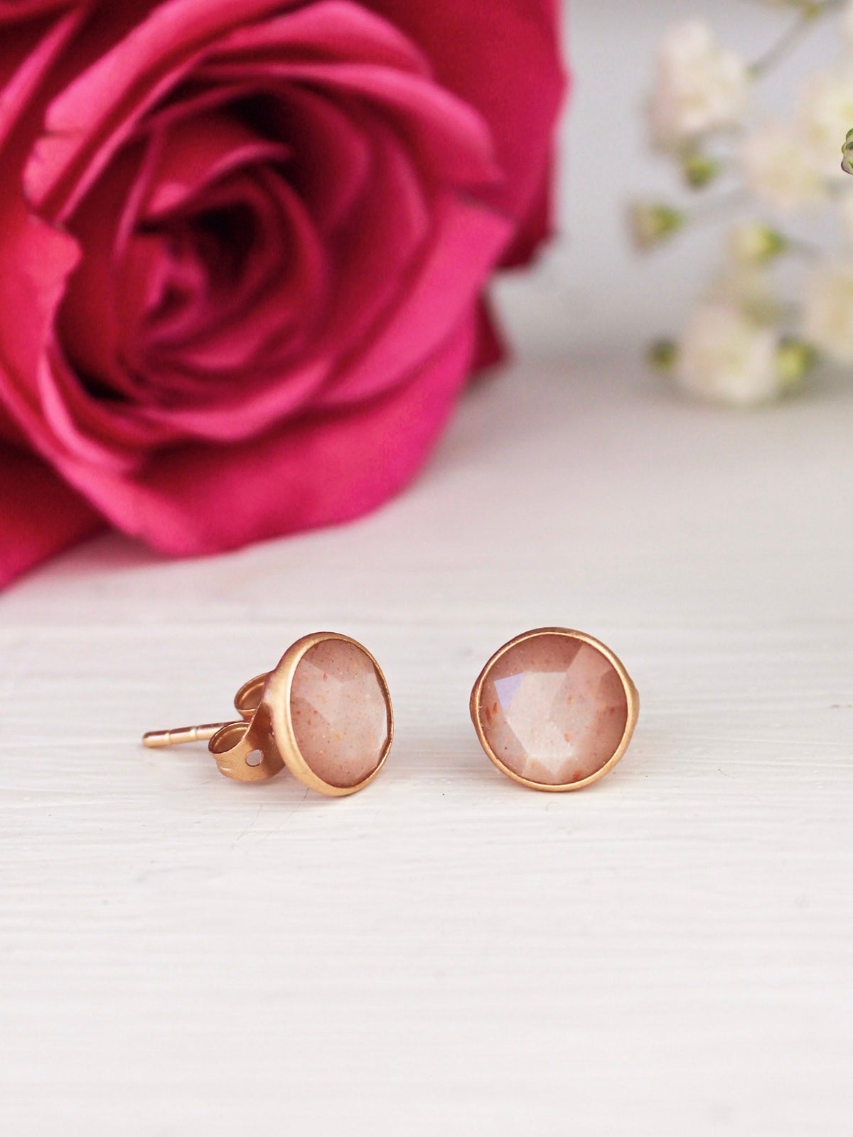 Pebble Stud Earrings - Rose Gold — Select Your Gemstone