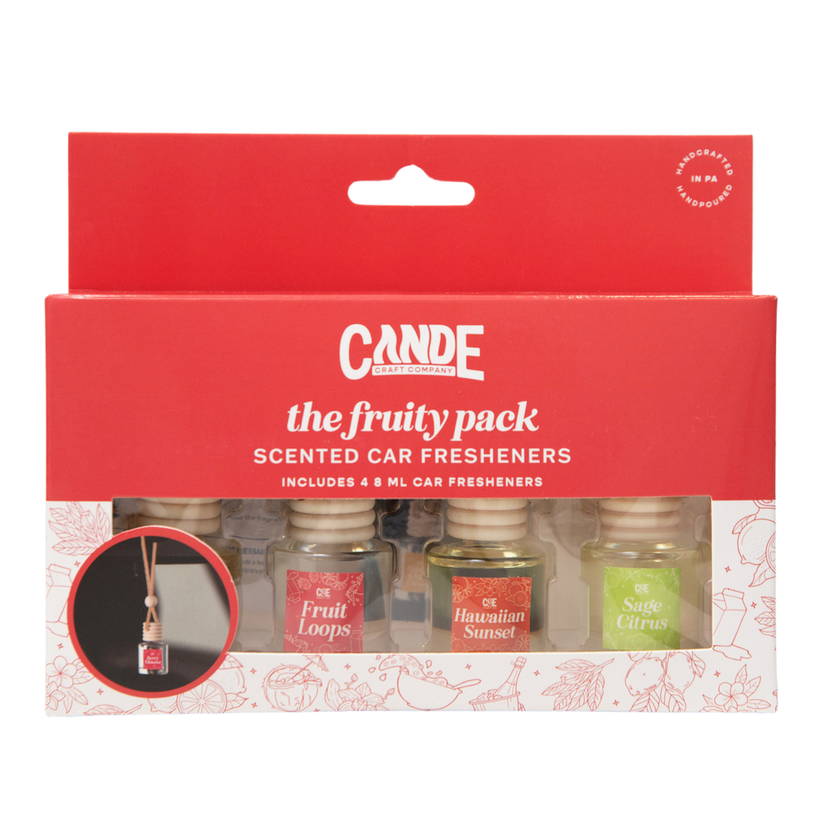 Fruity 4 Pack Scented Hanging Refillable Car Freshener Diffusers Bundle