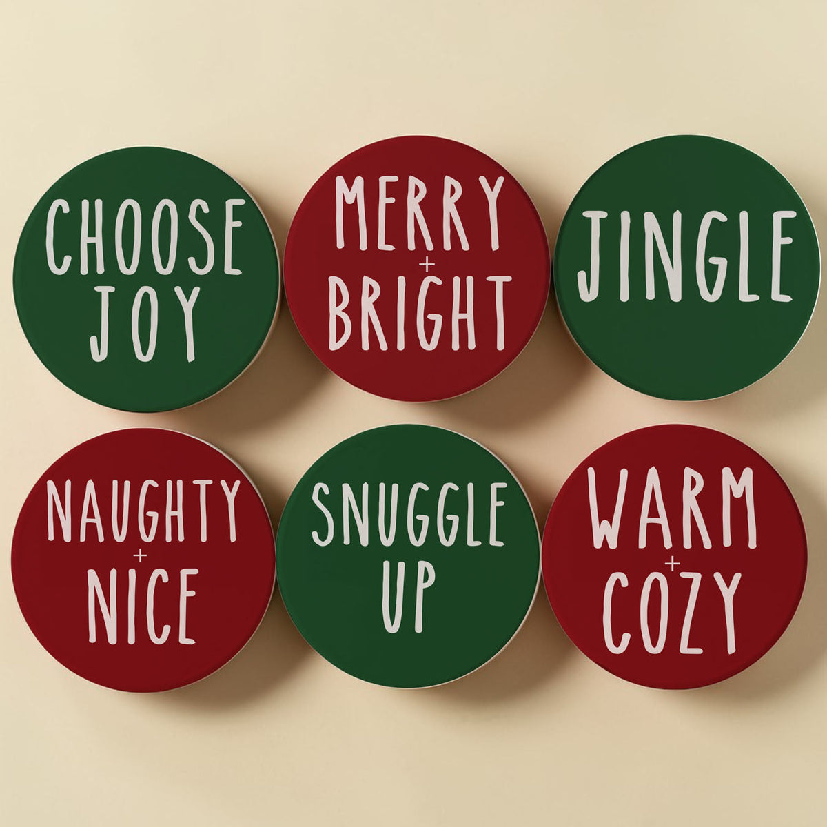 Minimalist Christmas Premium Ceramic Coasters with Cork Back — Select Your Pack & Color