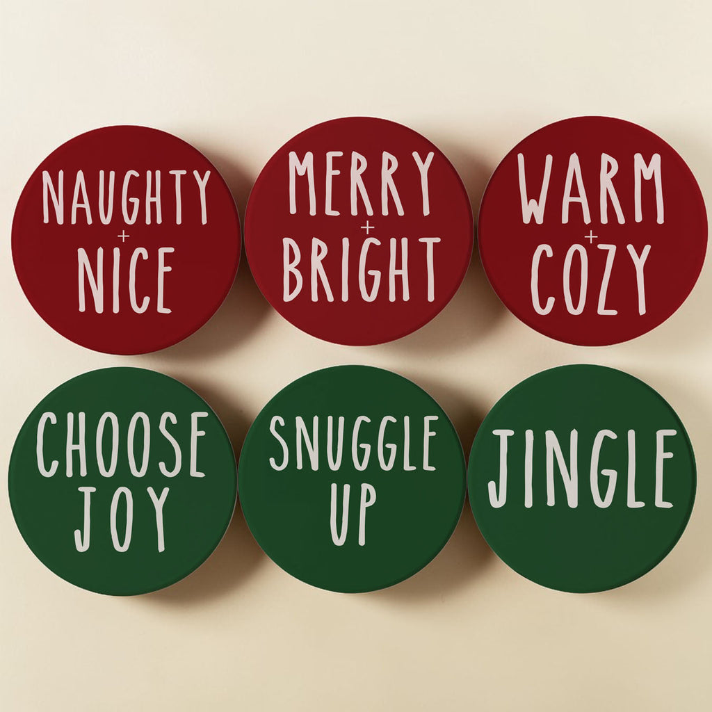 Minimalist Christmas Premium Ceramic Coasters with Cork Back — Select Your Pack & Color