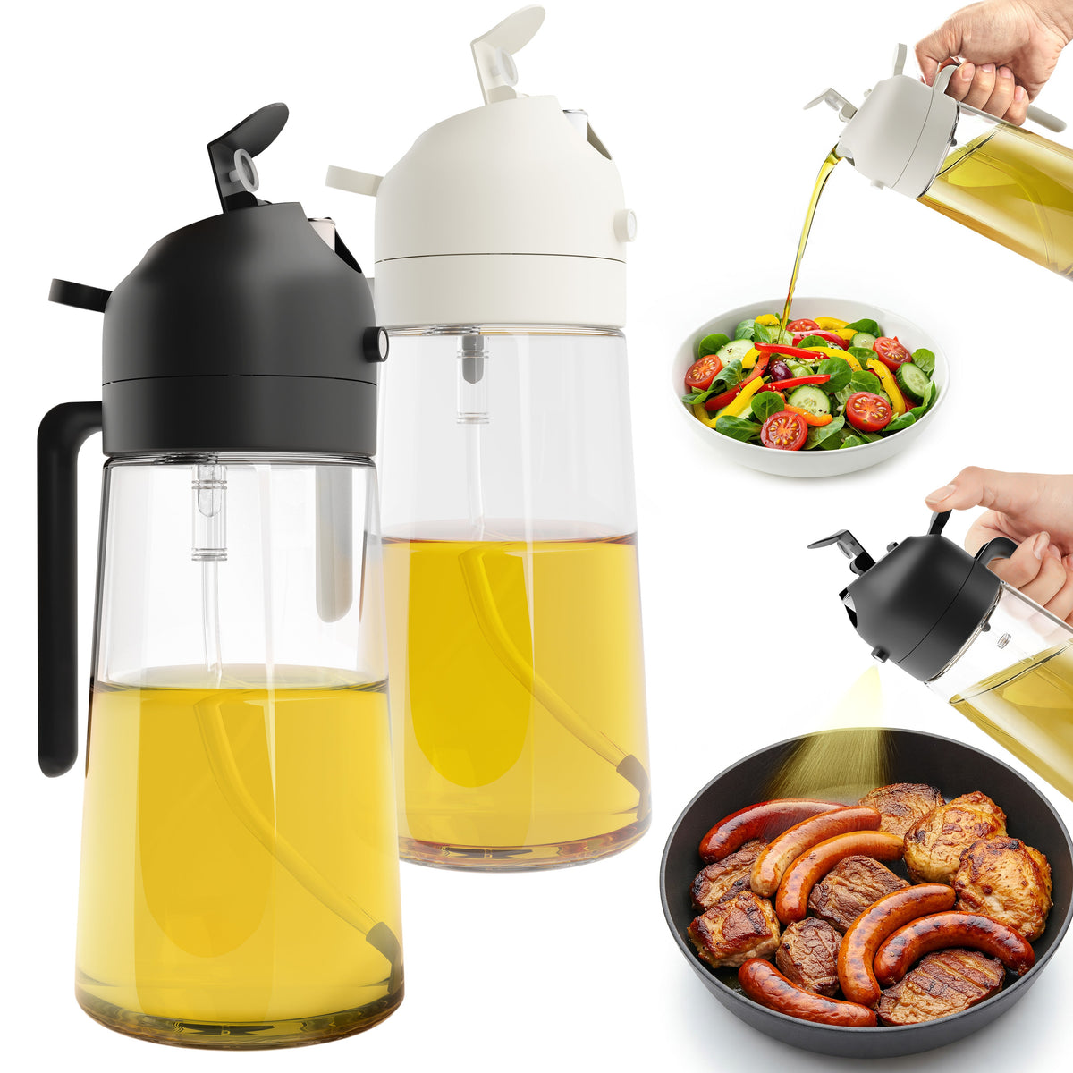 2-Pack 16oz 2-in-1 Glass Olive Oil Sprayer & Dispenser — Choose Your Color