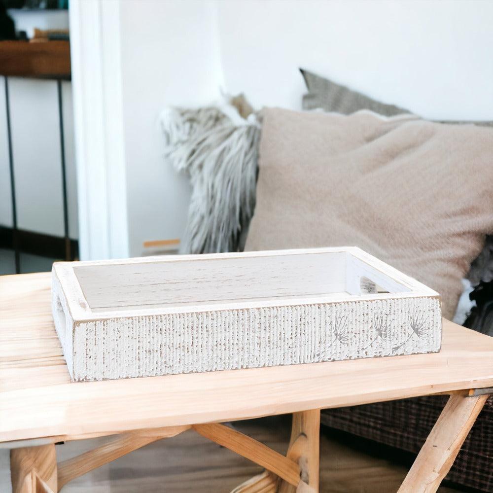 Handmade White Wash Wooden Farmhouse Dandelion Tray