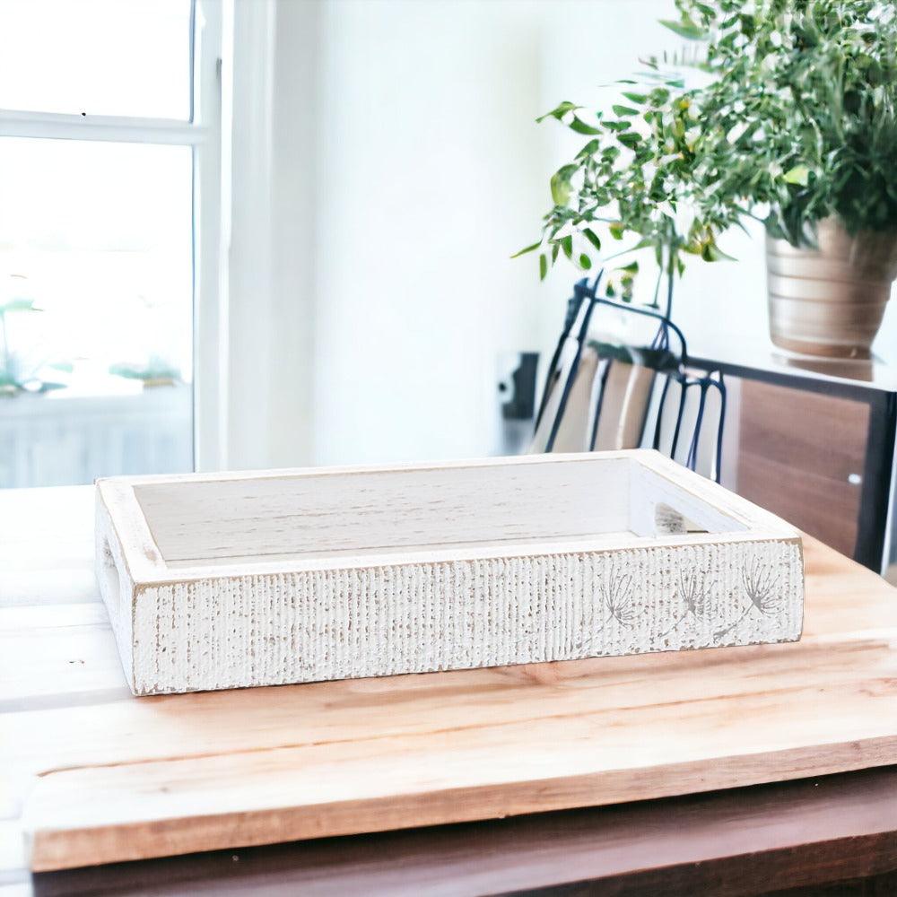 Handmade White Wash Wooden Farmhouse Dandelion Tray