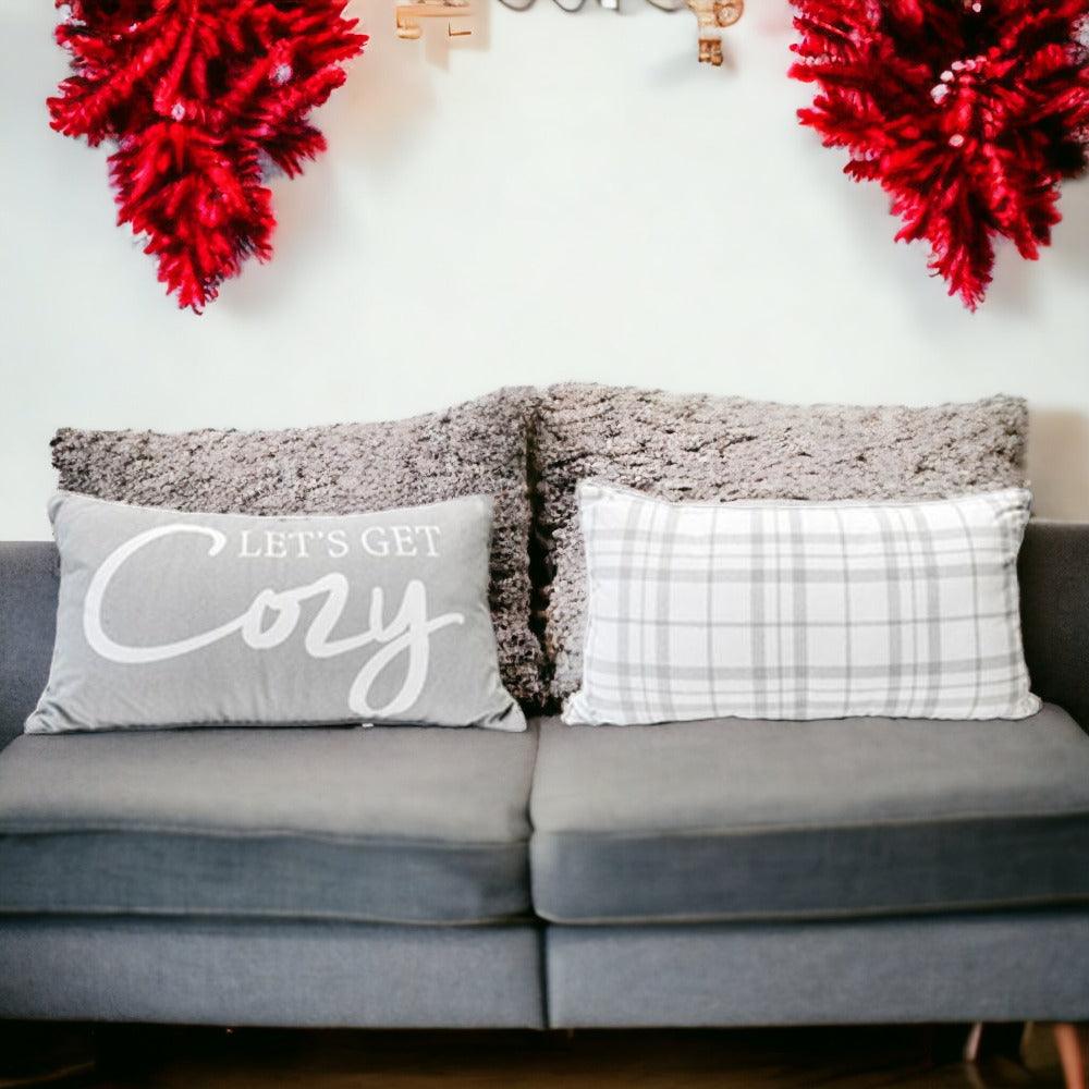 Large "Lets Get Cozy" Reversible Throw Pillow