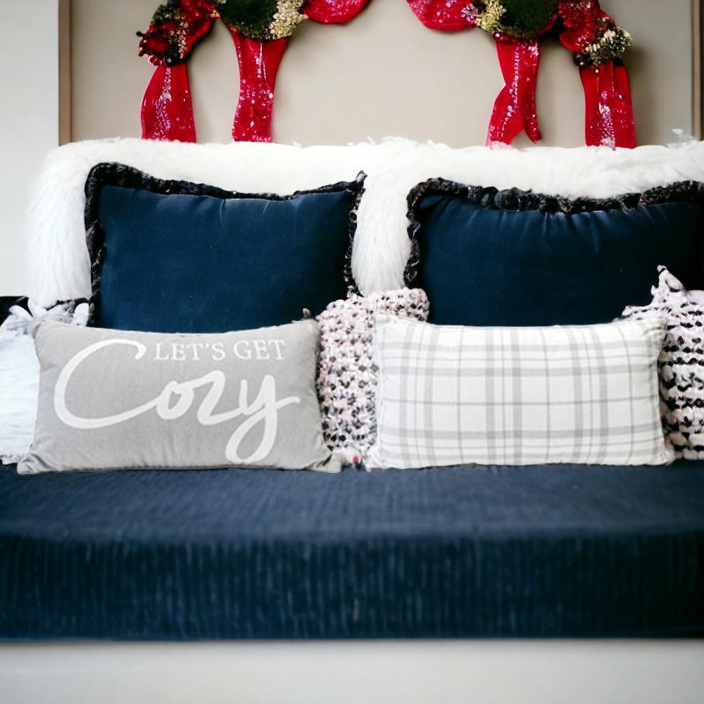 Large "Lets Get Cozy" Reversible Throw Pillow