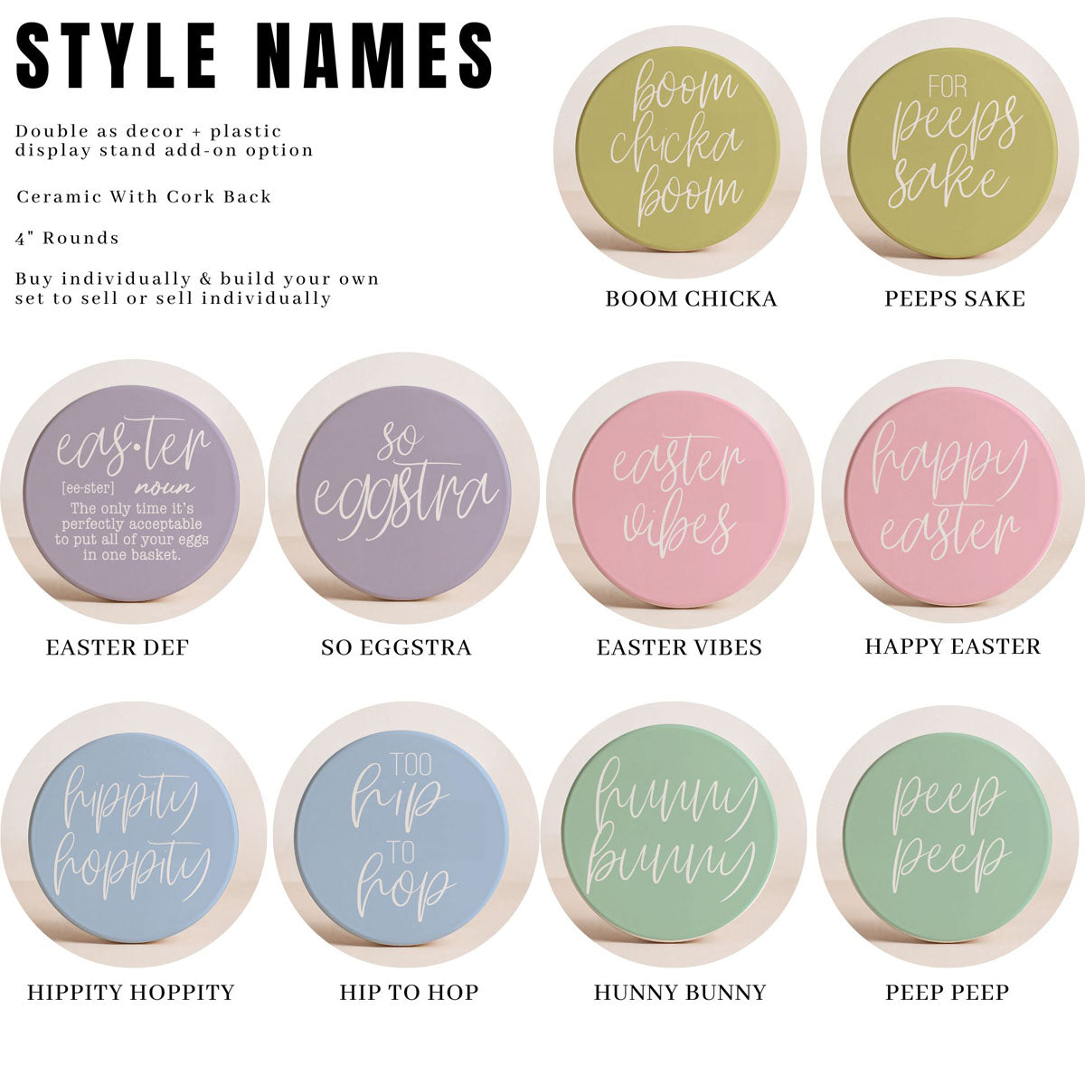 Easter + Spring Ceramic Coasters — Select Your Pack & Style