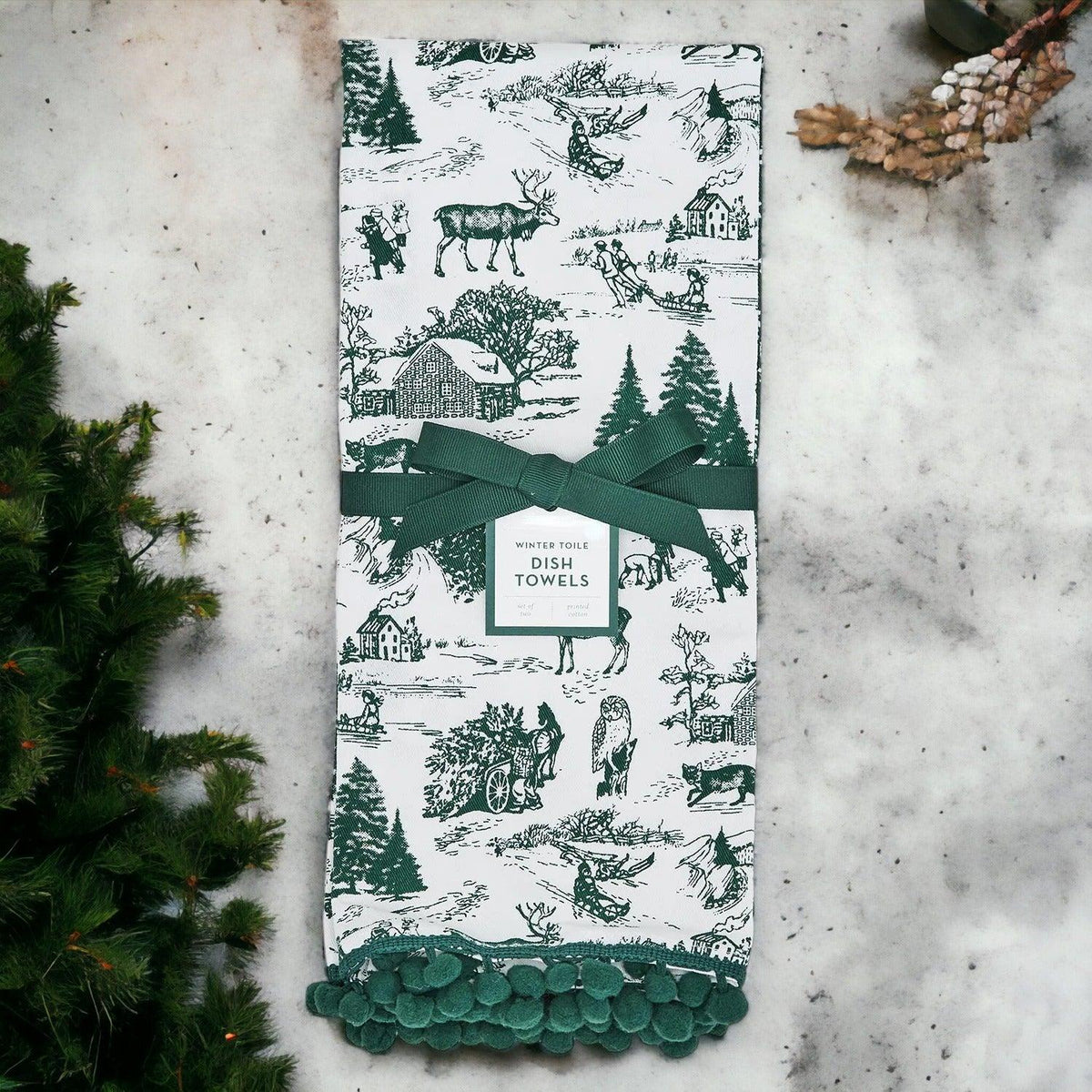 Forest Green Christmas Dish Towels - Set of 2