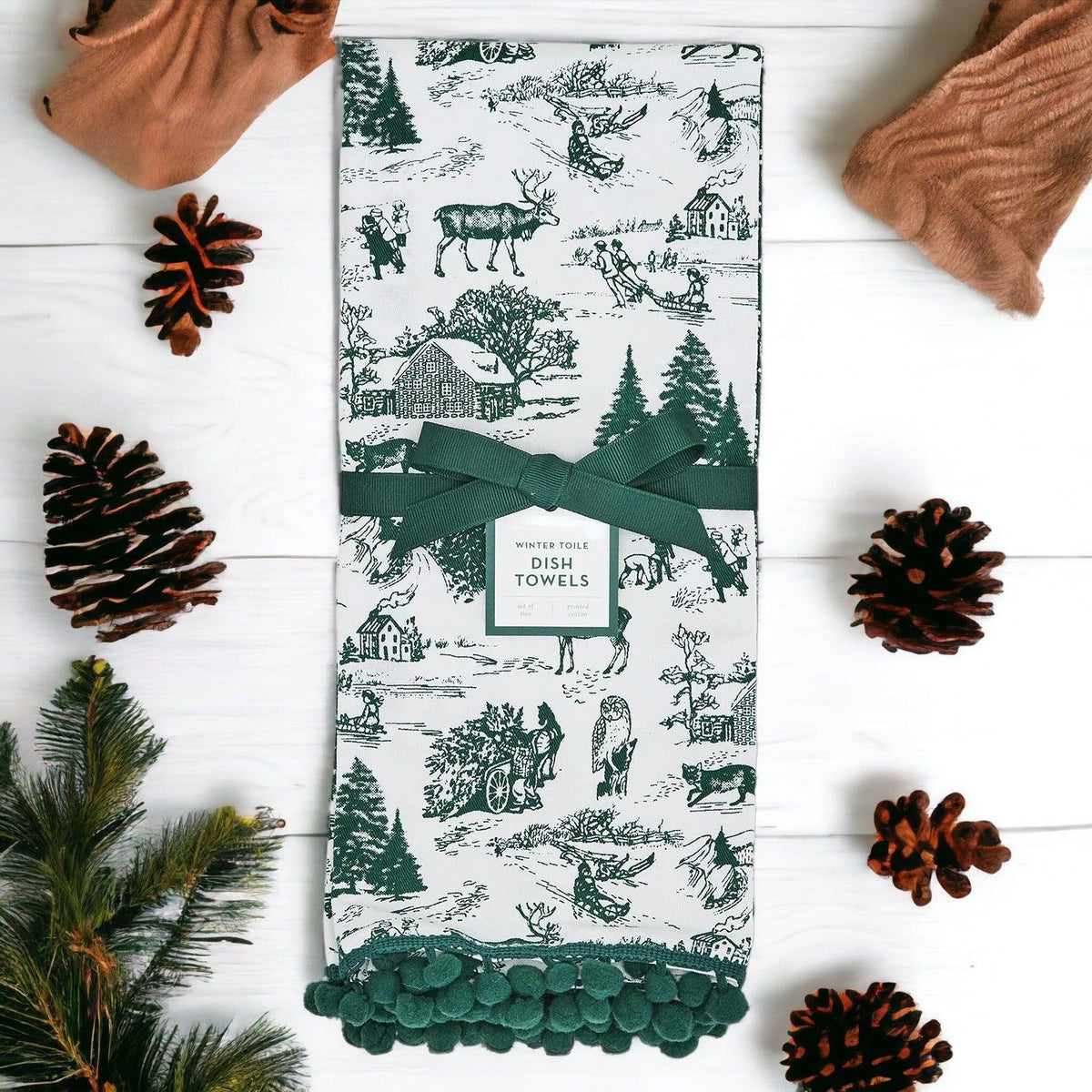 Forest Green Christmas Dish Towels - Set of 2
