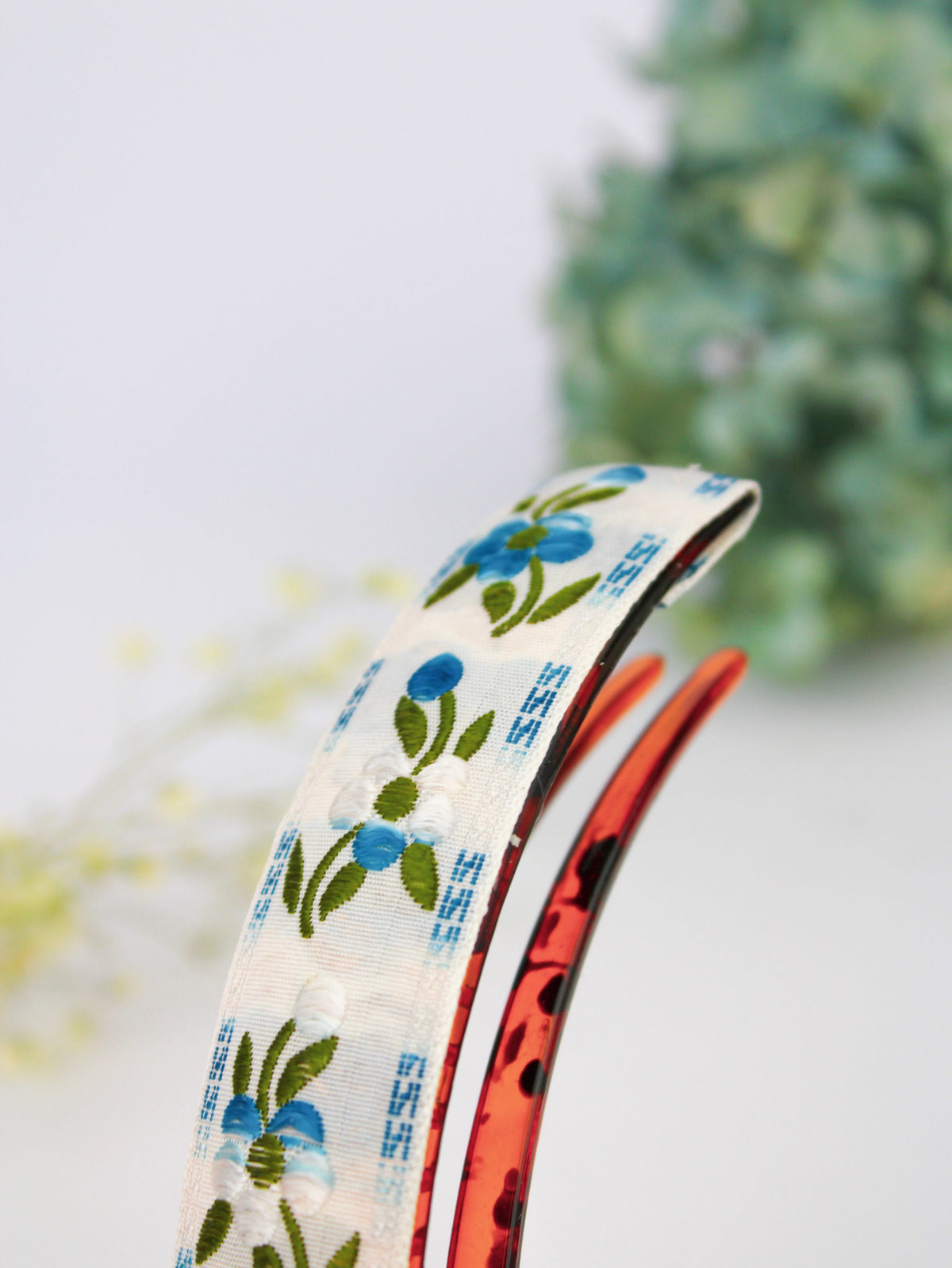 Blue Clematis Floral Ribbon Hair Clip