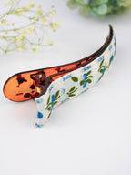 Blue Clematis Floral Ribbon Hair Clip