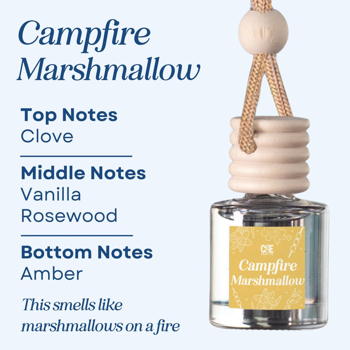 Campfire Marshmallow Scented Hanging Refillable Car Freshener Diffuser