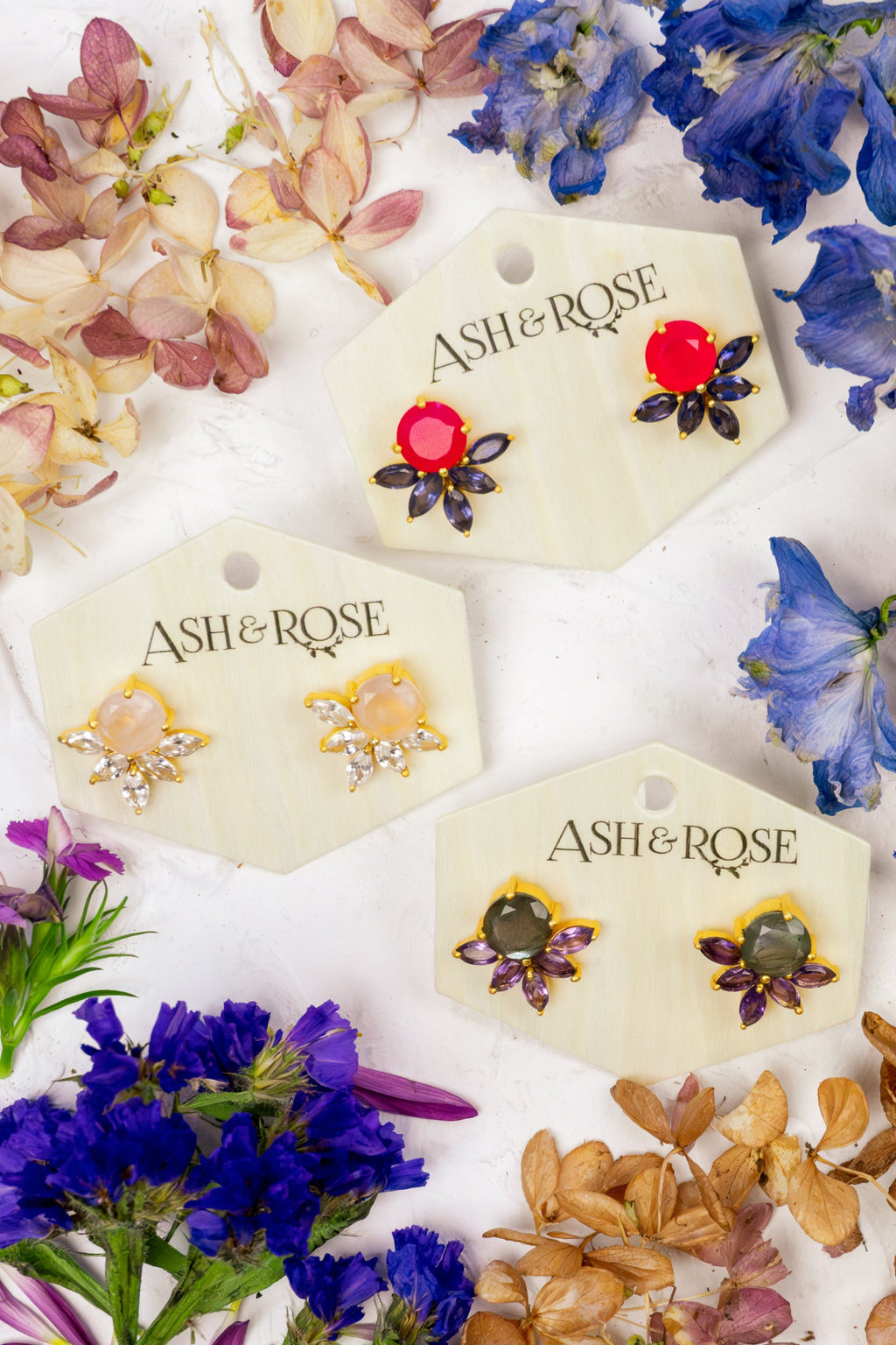 Blooming Fan Studs — Select Your Gemstone