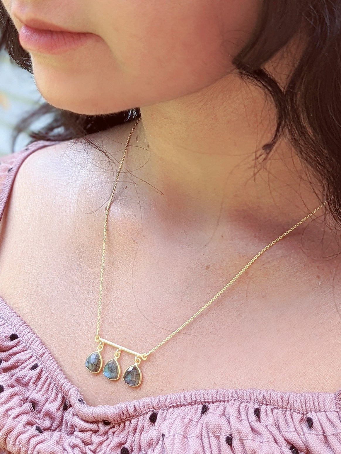 Claire Trio Necklace — Select Your Gemstone