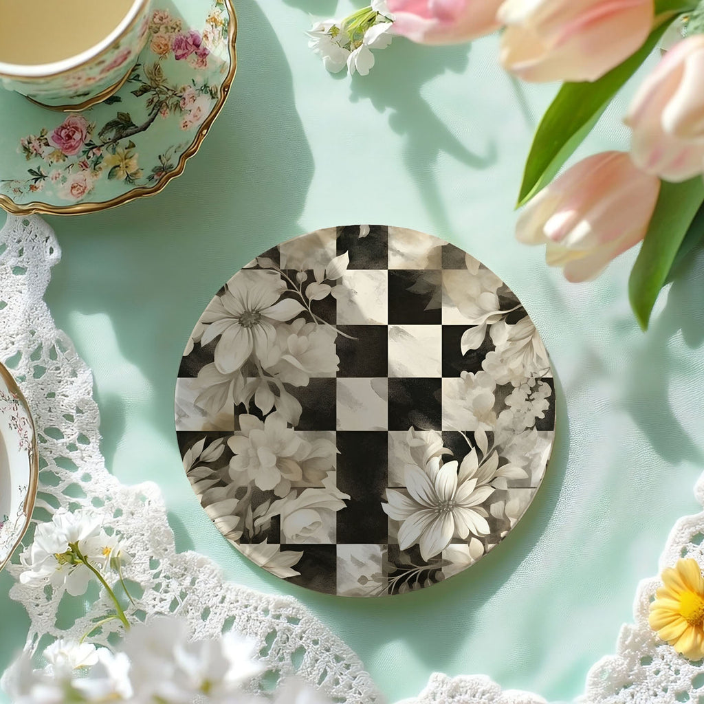 Courtly Check Ceramic Coasters — Select Your Pack & Style