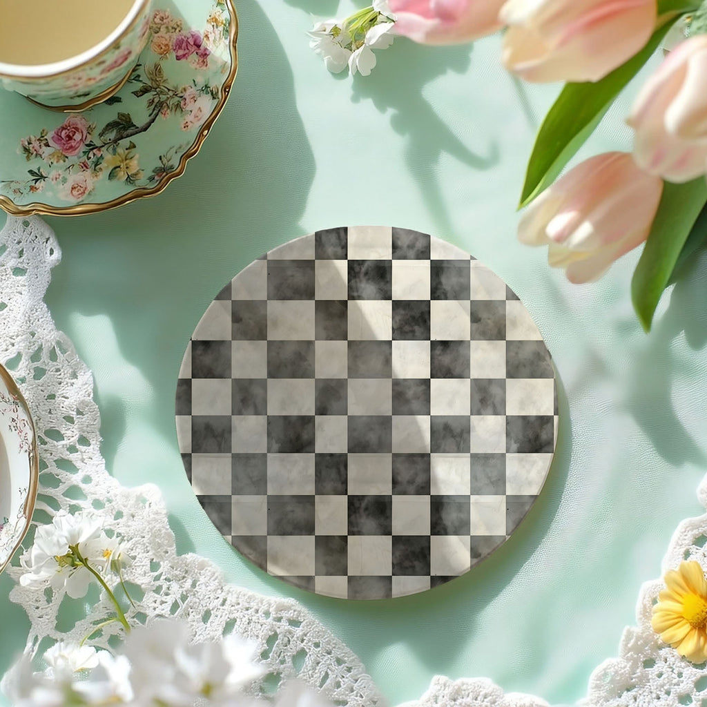 Courtly Check Ceramic Coasters — Select Your Pack & Style