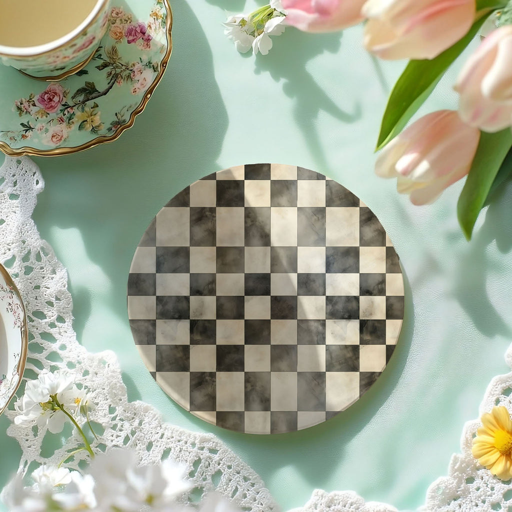 Courtly Check Ceramic Coasters — Select Your Pack & Style