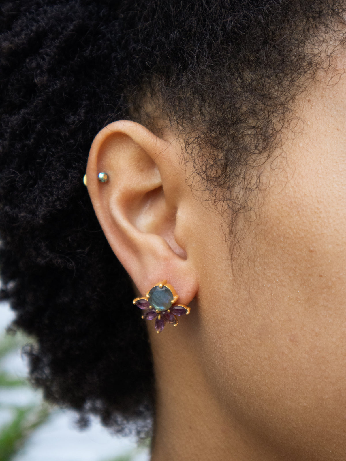 Blooming Fan Studs — Select Your Gemstone