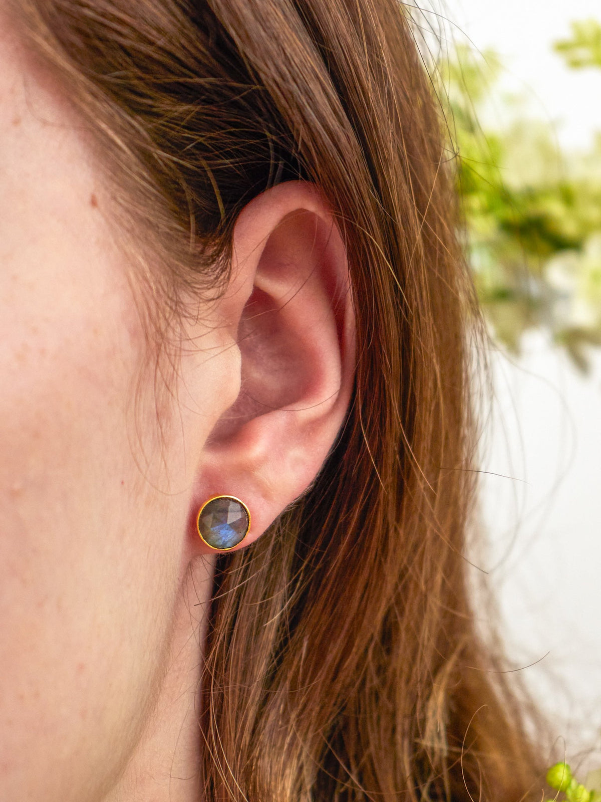 Pebble Stud Earrings - Gold — Select Your Gemstone