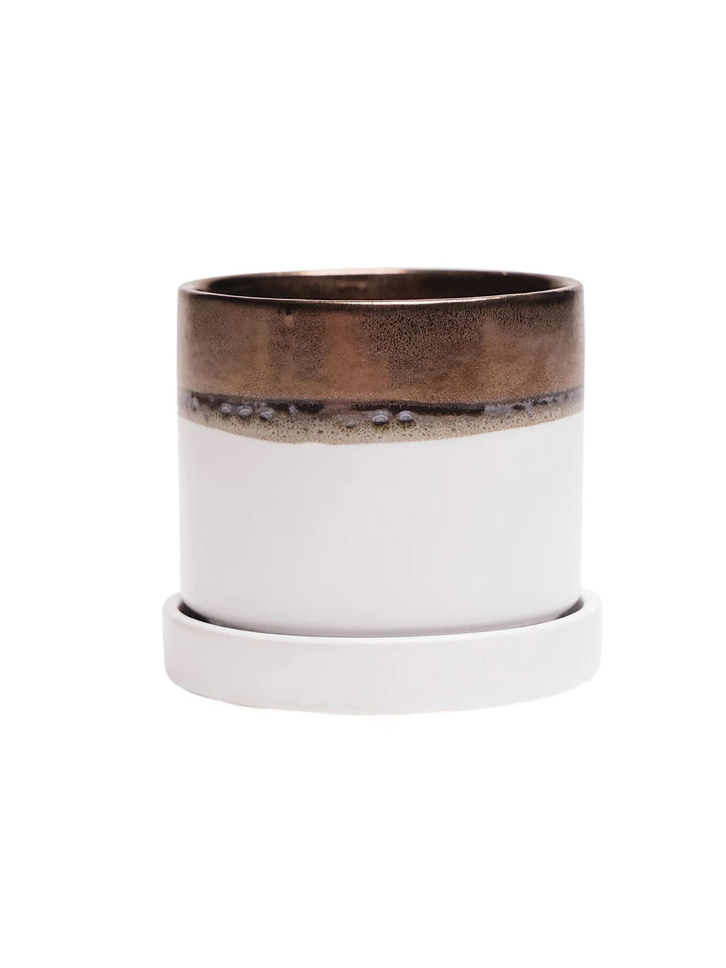 Bronze White Ceramic Plant Pot and Saucer — Select Your Size