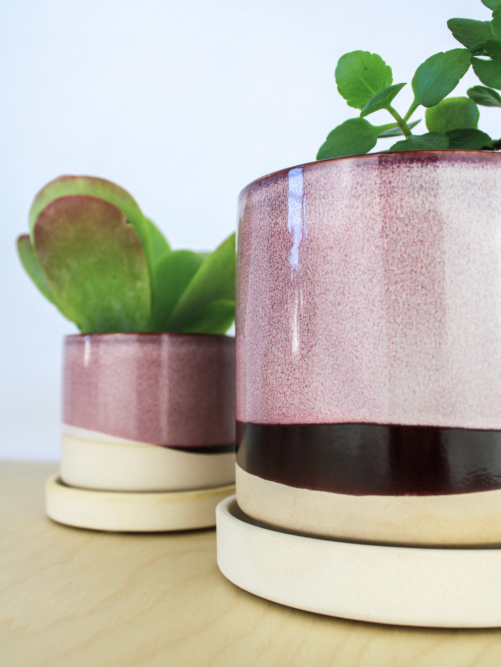 Burgundy Ceramic Plant Pot and Saucer — Select Your Size