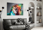 Vibrant Rainbow Lion Glass Wall Art
