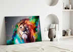 Vibrant Rainbow Lion Glass Wall Art