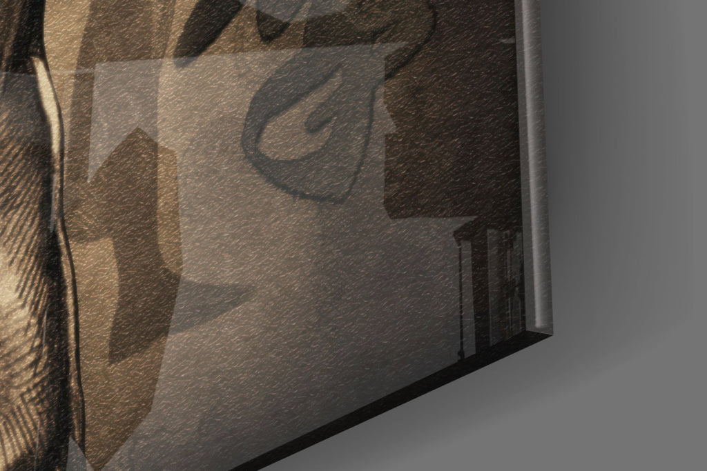 Sepia Kanji Martial Arts Master Glass Wall Art