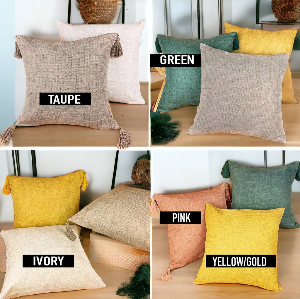 18" Square Boho Cottage Linen Decorative Throw Pillow Cases — Select Your Quantity and Color