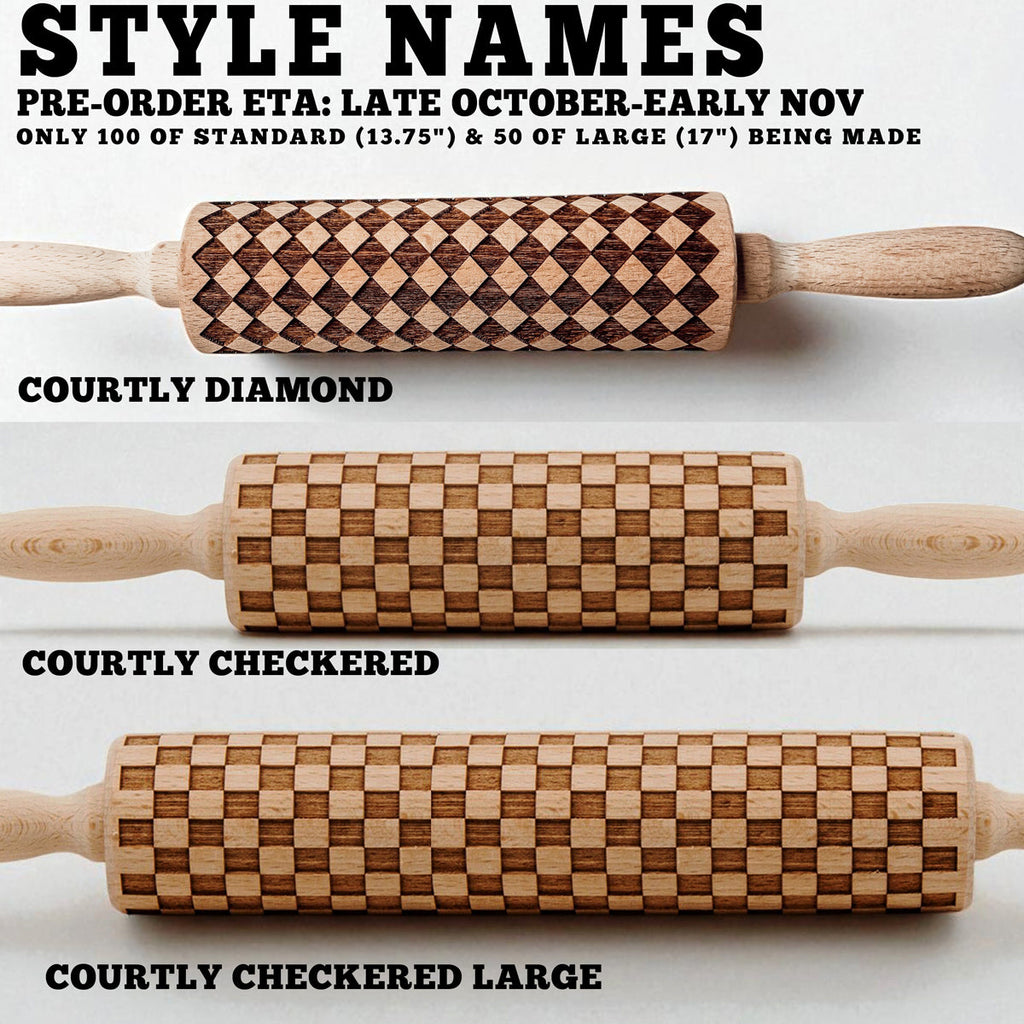 Handmade Wooden Embossed Courtly Check Rolling Pin — Select Your Style & Size